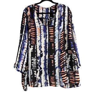 Porophrose Women's Plus Size Abstract Blue Black & White Top Size 3X